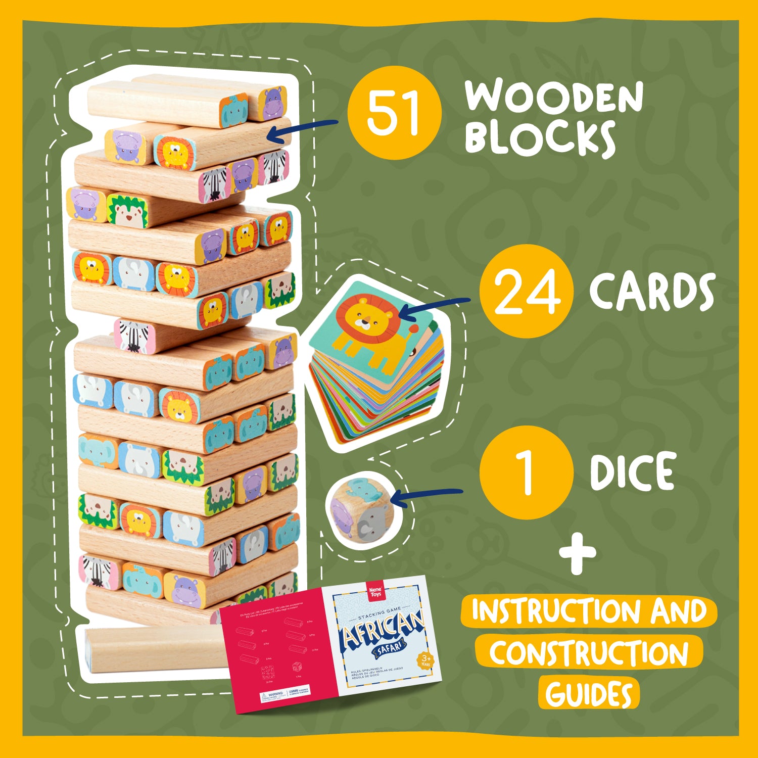 Nene Toys Building & Stacking Safari Stacking Game, torre di legno