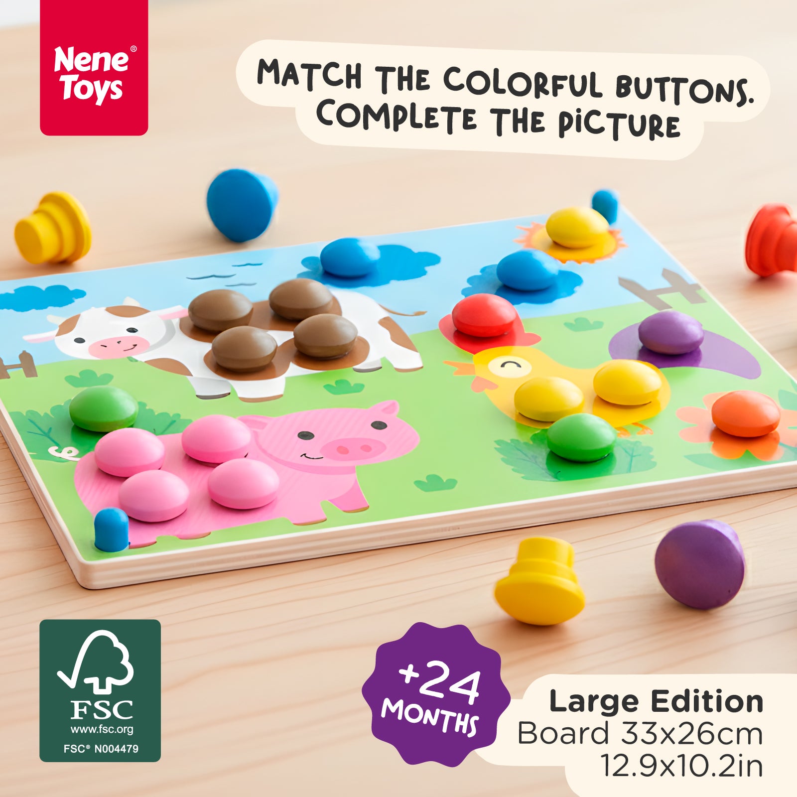 Nene Toys Puzzles & Learning Color Botton Board 48pcs [Big Edition] tavola bottoni