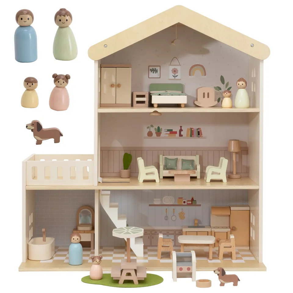 Nene Toys Kitchens & Pretend Play Wooden Doll House casa delle bambole