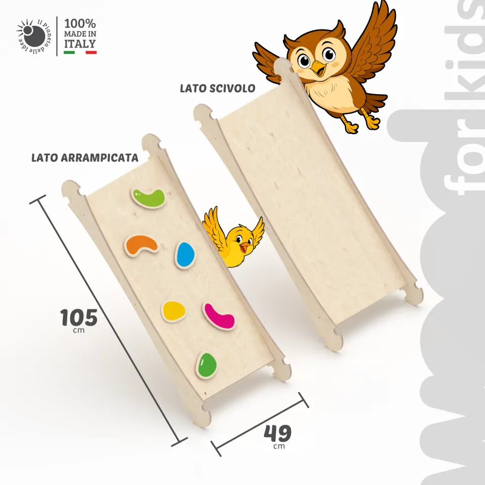 Il Pianeta delle idee Wood for Kids Montessori Scivolo e arrampicata per Arco e Triangolo rampa in betulla