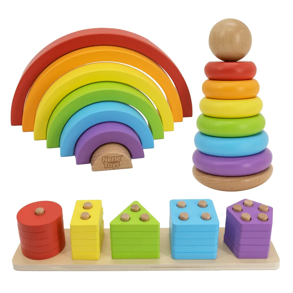 Nene Toys Building & Stacking 3 in 1 Learning Set - Classic Colors giochi in legno