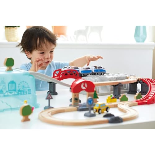 Hape Treno E3771 Treno in città set ferroviario 48 pezzi con box