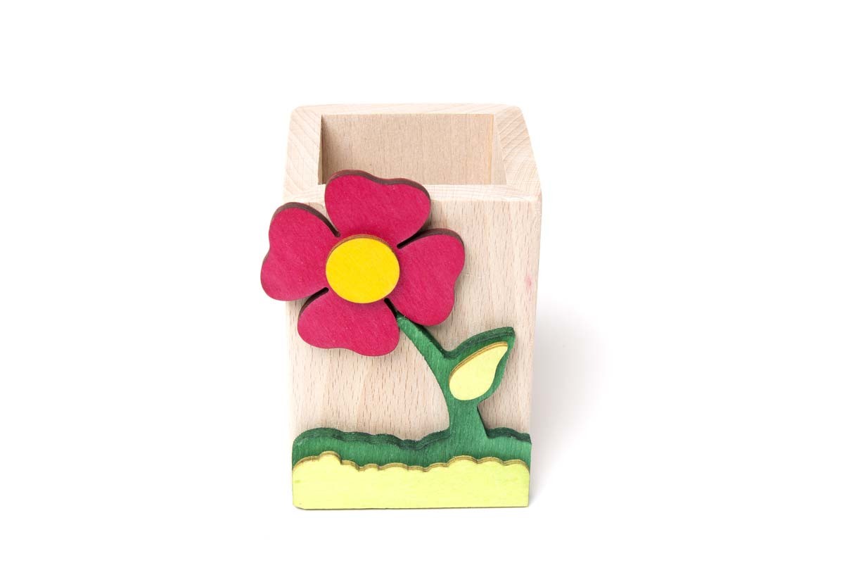 Il Pianeta delle idee Piccoli Oggetti Fiori Portapenne in legno 10×10 cm