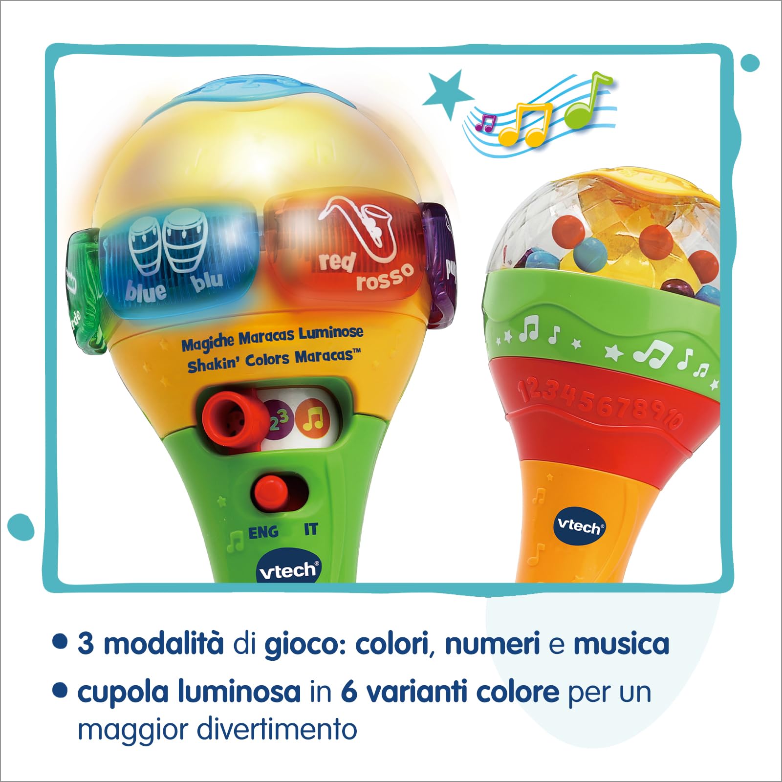 VTech Le Magiche Maracas Luminose sonaglio bilingue italiano inglese