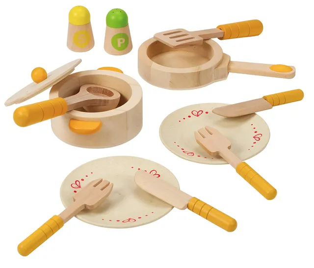Hape Cucina e accessori E3103 set piatti e pentole in legno