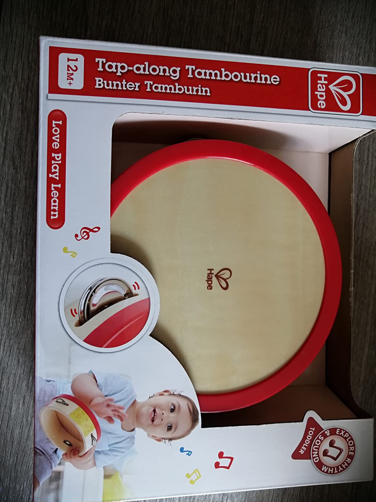Hape Giochi musicali Tamburello in legno 2 in 1 per bambini