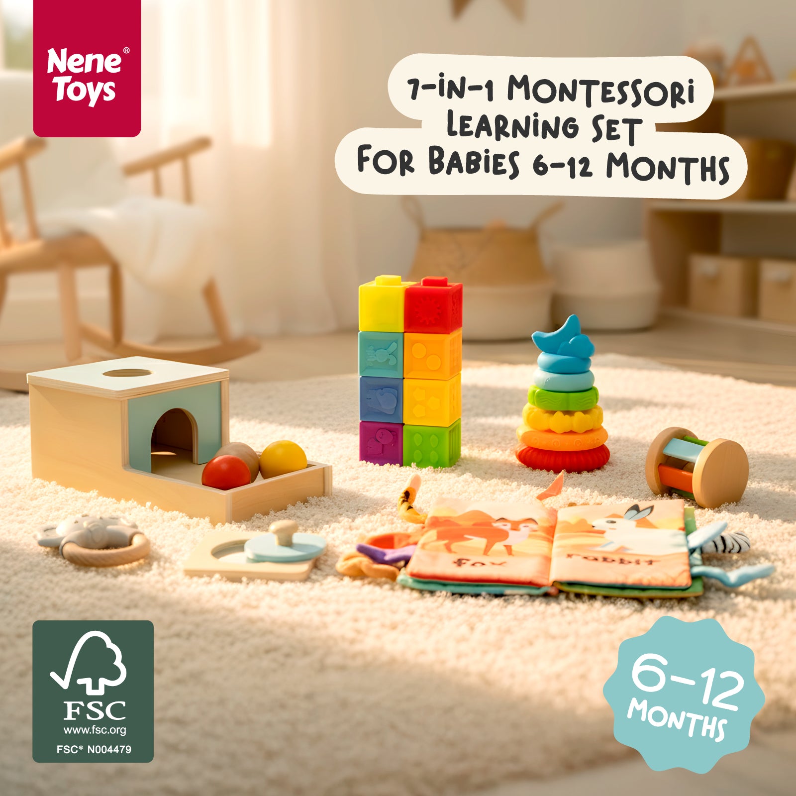 Nene Toys Baby & Toddler Toys Learning Box 6-12M, set giochi 6-12 mesi