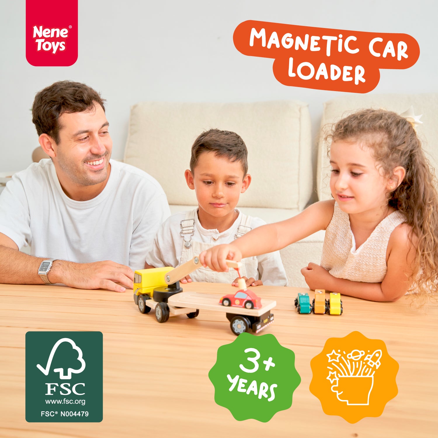 Nene Toys Vehicles & Adventure Magnetic Car Loader camion gru in legno