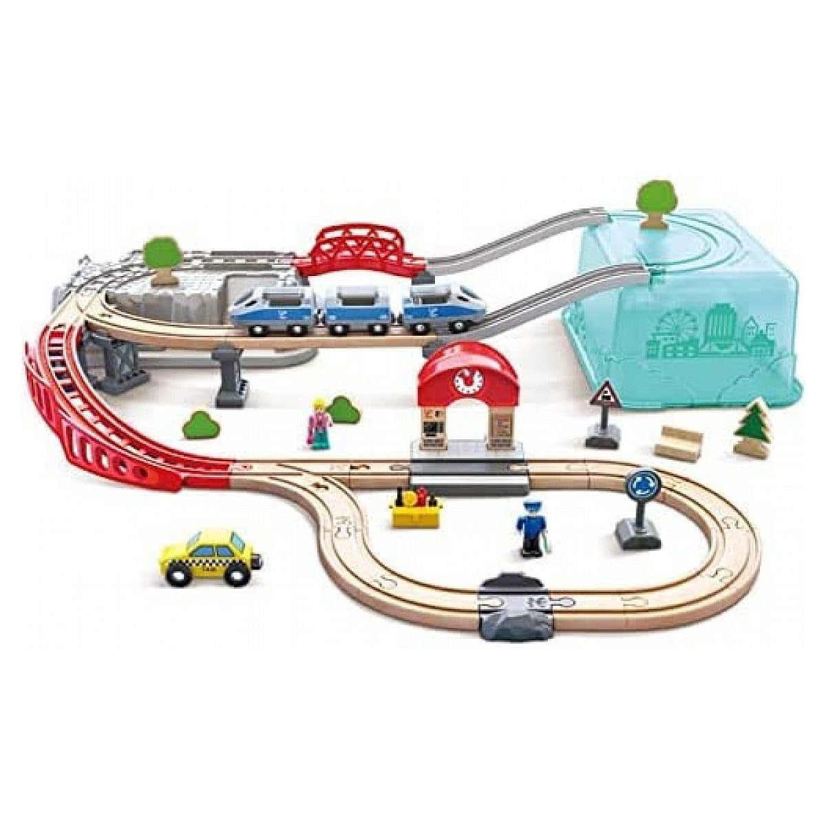 Hape Treno E3771 Treno in città set ferroviario 48 pezzi con box