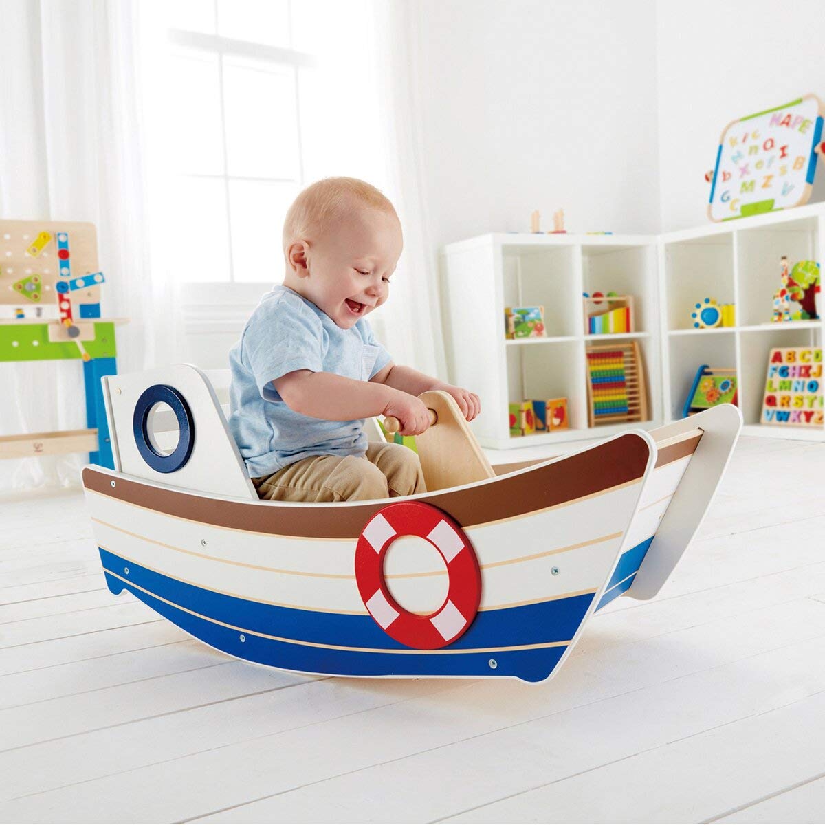 Hape Spingi e cammina Barca a Dondolo cavalcabile legno dai 12 mesi