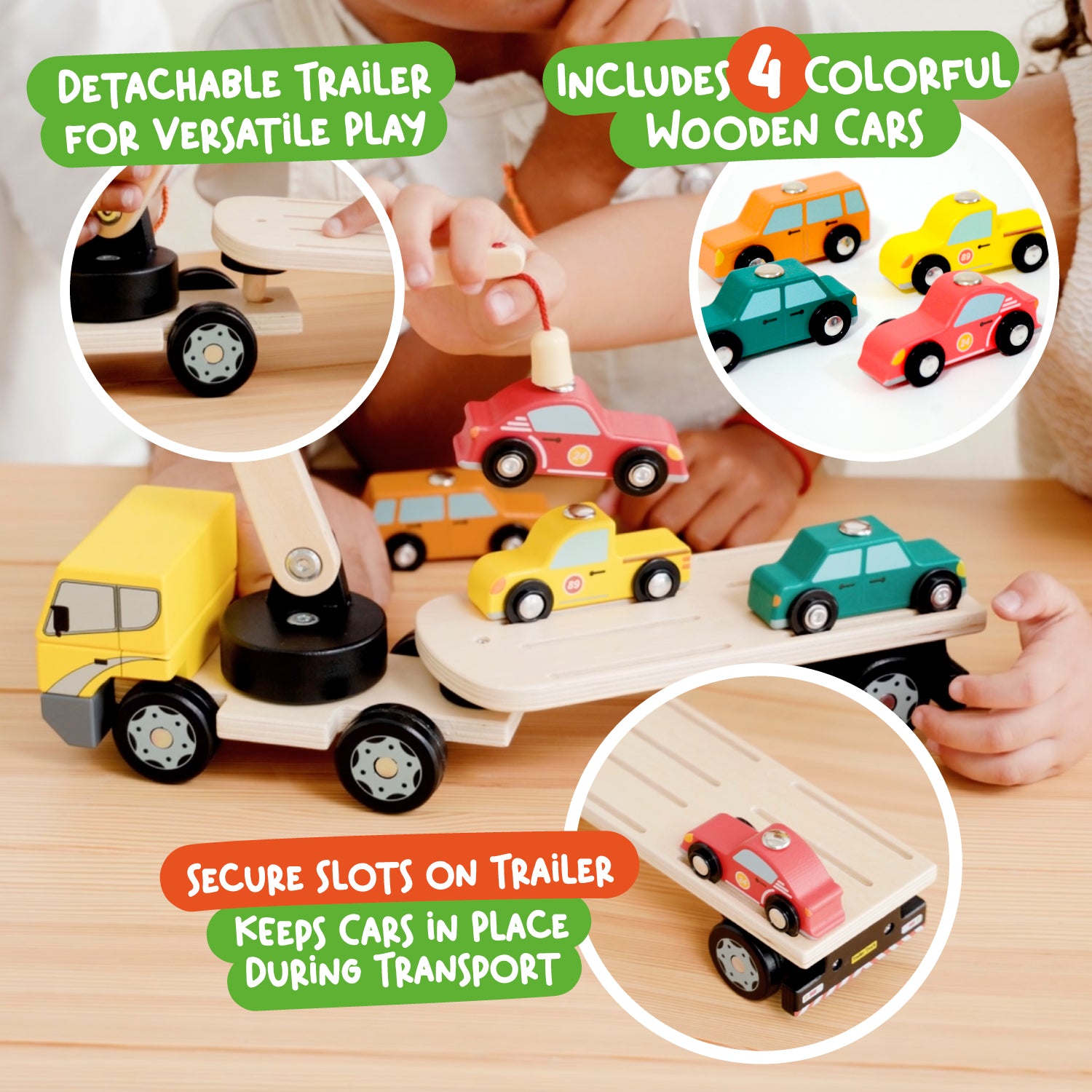 Nene Toys Vehicles & Adventure Magnetic Car Loader camion gru in legno