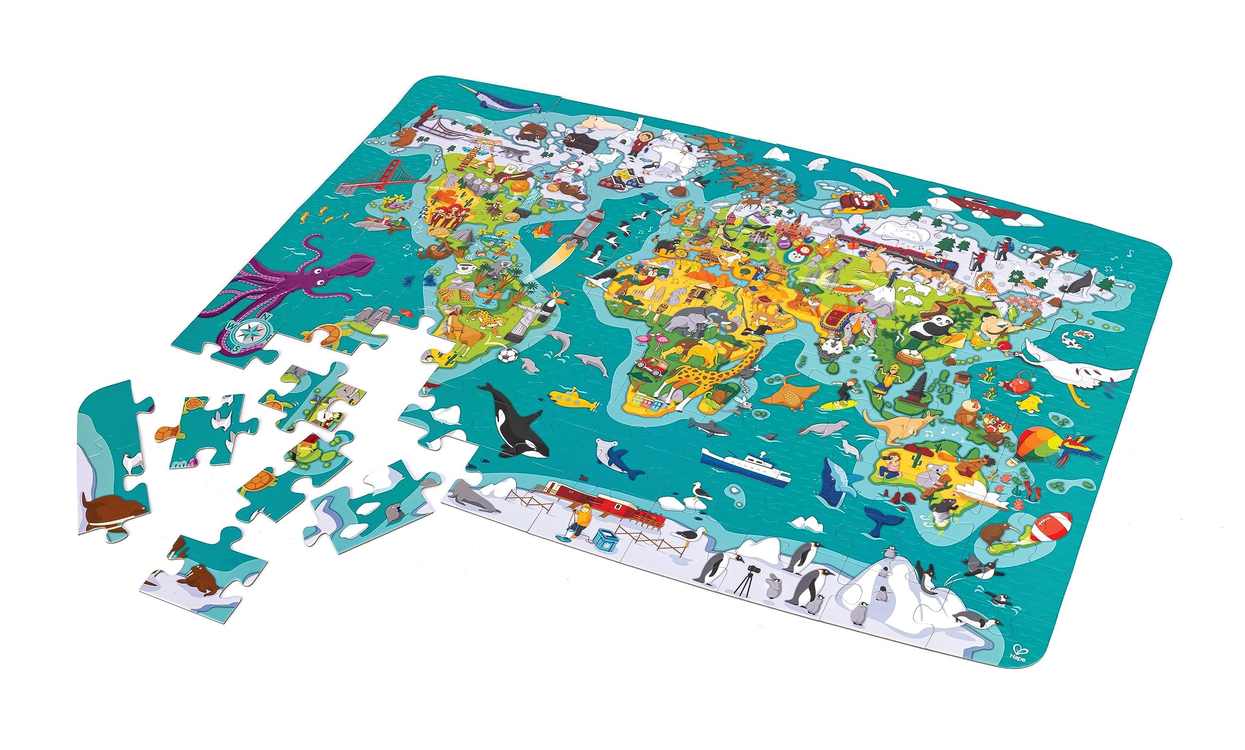Hape Puzzle Mappa del Mondo puzzle 100 pezzi dai 5 anni