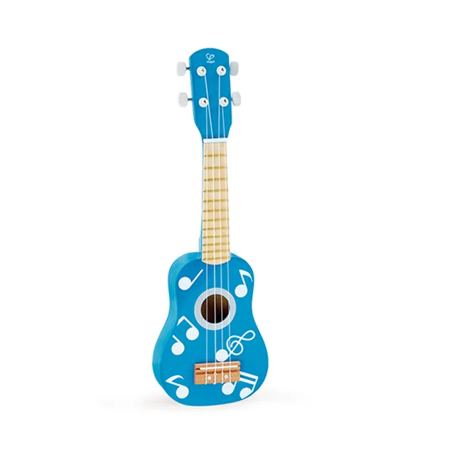 Hape Giochi musicali E0604 Chitarra per ukulele in legno blu accordabile