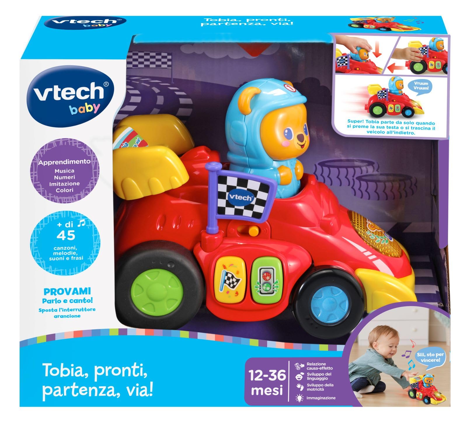 VTech Giocattoli 1-3 anni Tobia Pronti Partenza Via macchinina interattiva 12-36 mesi
