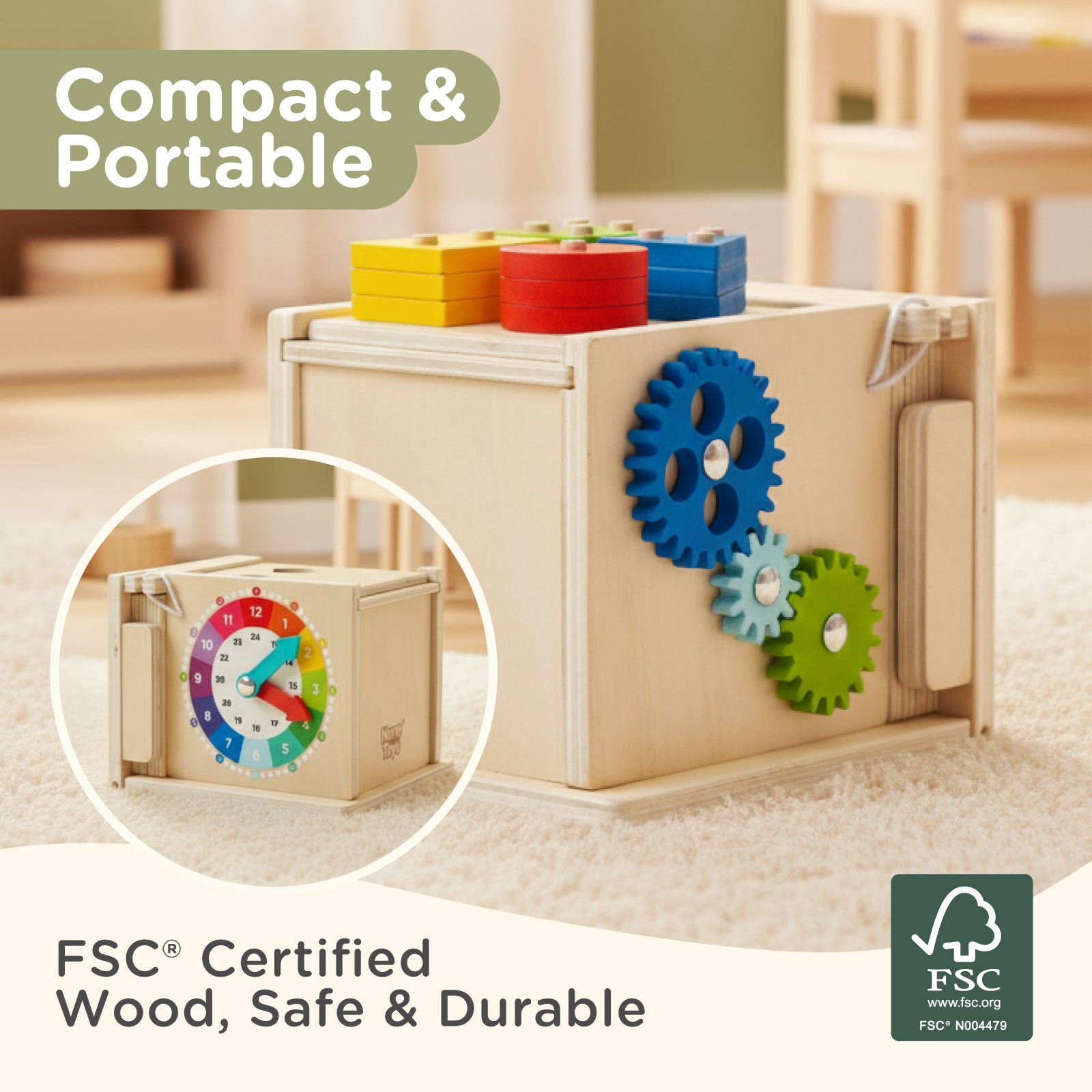 Nene Toys Building & Stacking 7 in 1 Montessori Play Cube cubo in legno