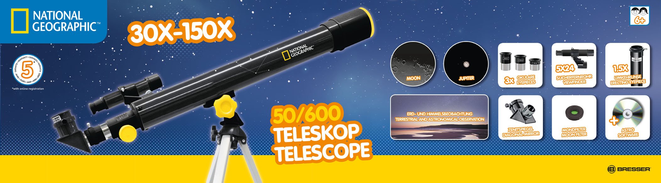 National Geographic 50/600 AZ telescopio rifrattore per principianti