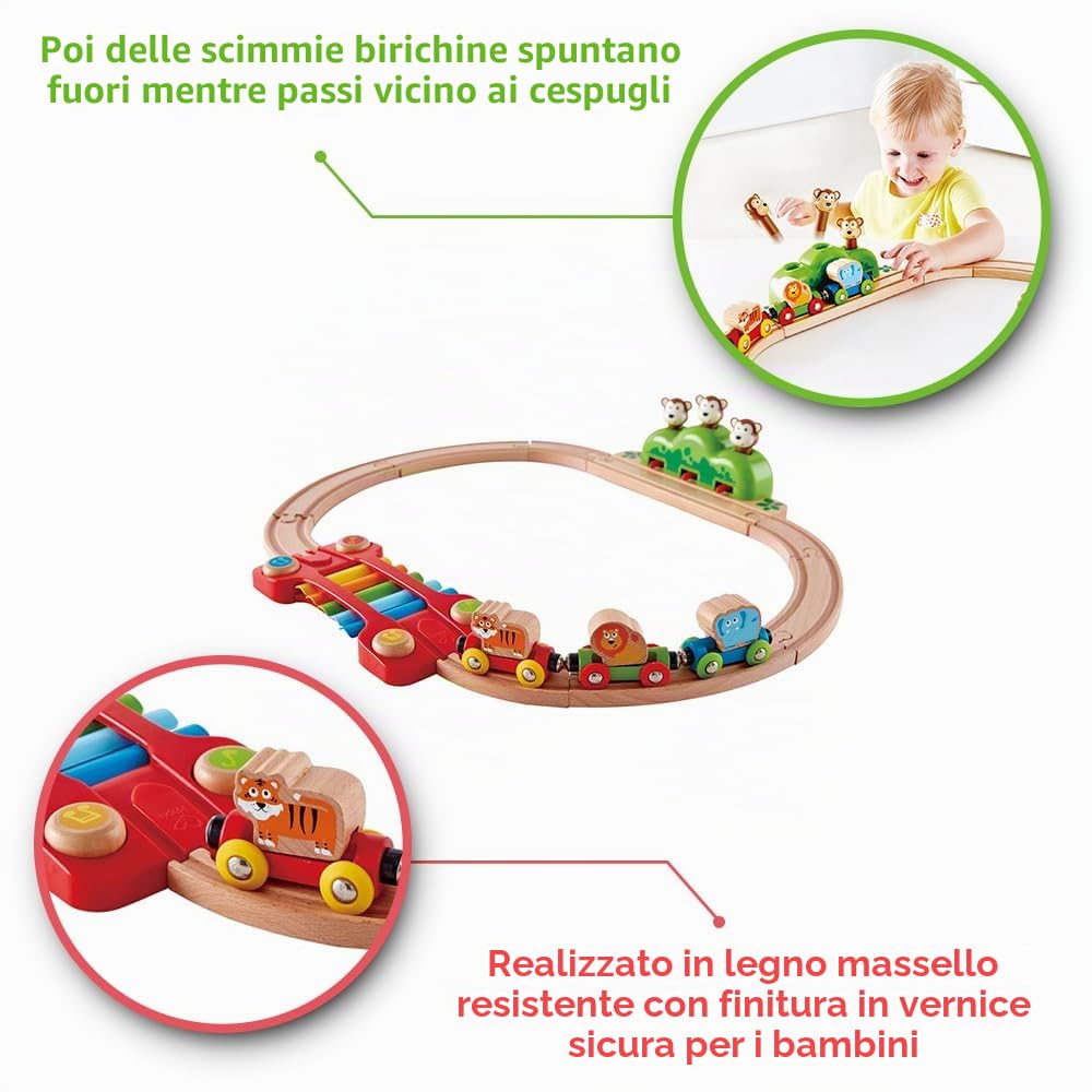 Hape Treno Percorso Musica e Scimmiette Saltellanti treno musicale legno