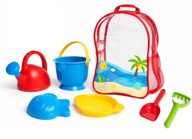 Hape Giochi da spiaggia Kit Zaino da Spiaggia 24M+ set giochi sabbia senza BPA