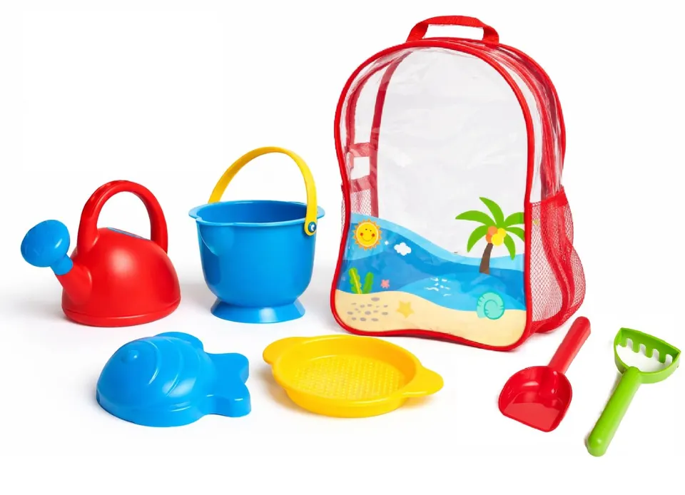 Hape Giochi da spiaggia Kit Zaino da Spiaggia 24M+ set giochi sabbia senza BPA
