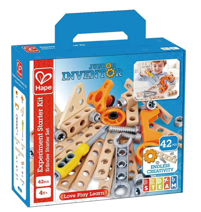 Hape Junior Inventor Starter Kit costruzioni 42 pezzi in legno