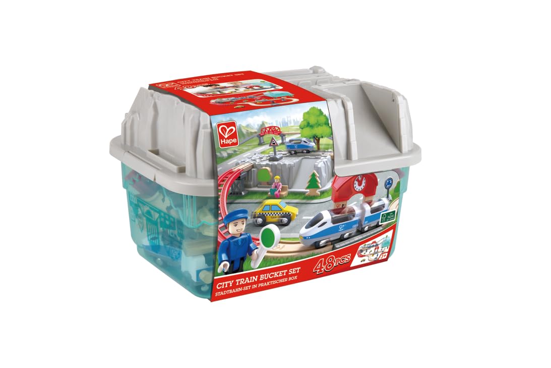 Hape Treno E3771 Treno in città set ferroviario 48 pezzi con box