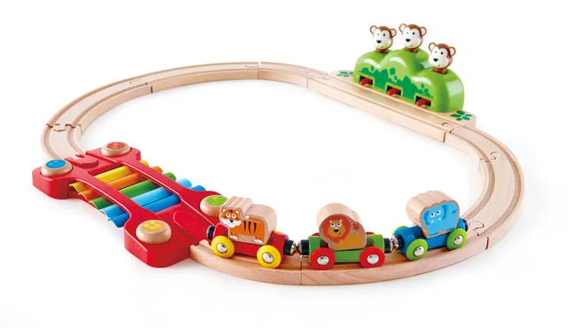 Hape Treno Percorso Musica e Scimmiette Saltellanti treno musicale legno