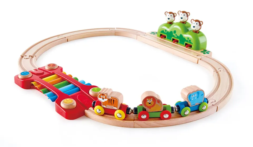 Hape Treno Percorso Musica e Scimmiette Saltellanti treno musicale legno