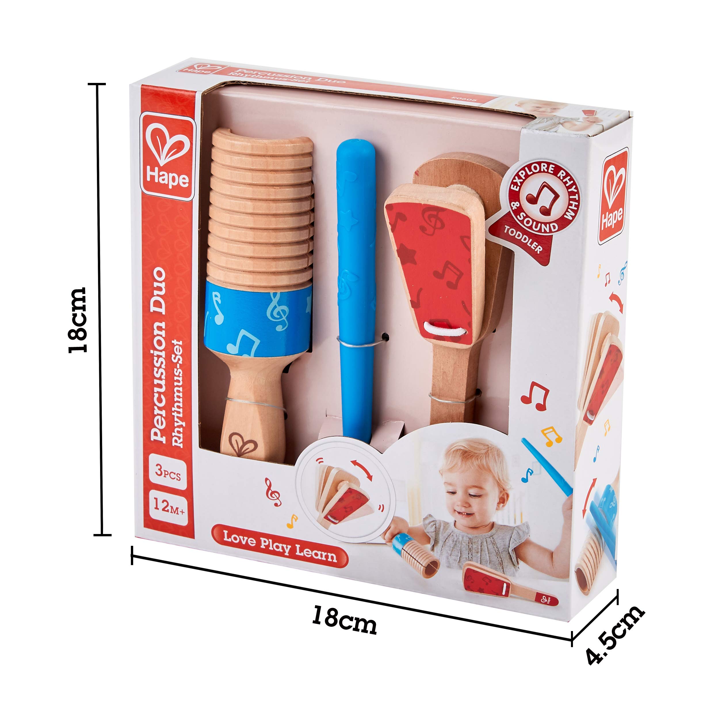 Hape Giochi musicali Coppia di percussioni set guiro 3 pezzi