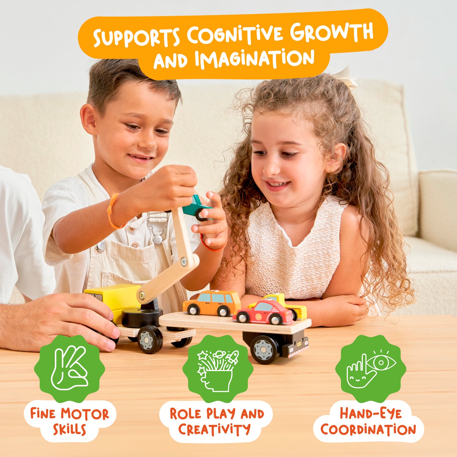 Nene Toys Vehicles & Adventure Magnetic Car Loader camion gru in legno