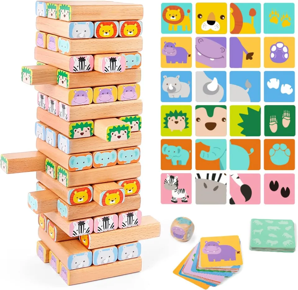 Nene Toys Building & Stacking Safari Stacking Game, torre di legno