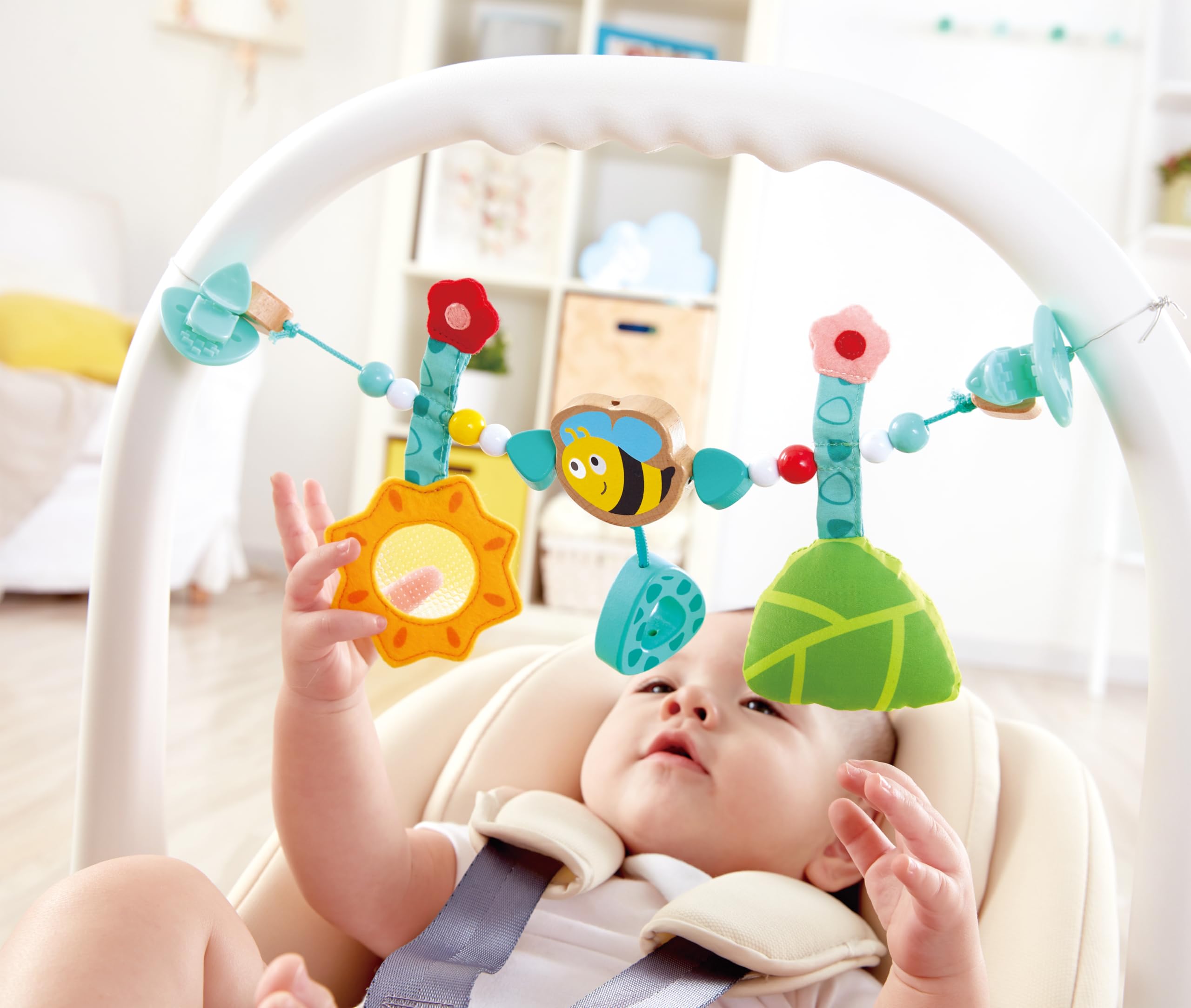 Hape Giocattoli per l'infanzia Gioco per carrozzina sonaglio ape e girasole