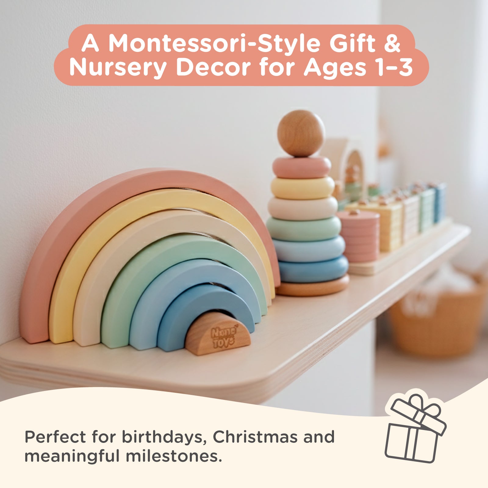 Nene Toys Building & Stacking 3 in 1 Learning Set gioco legno colori pastello