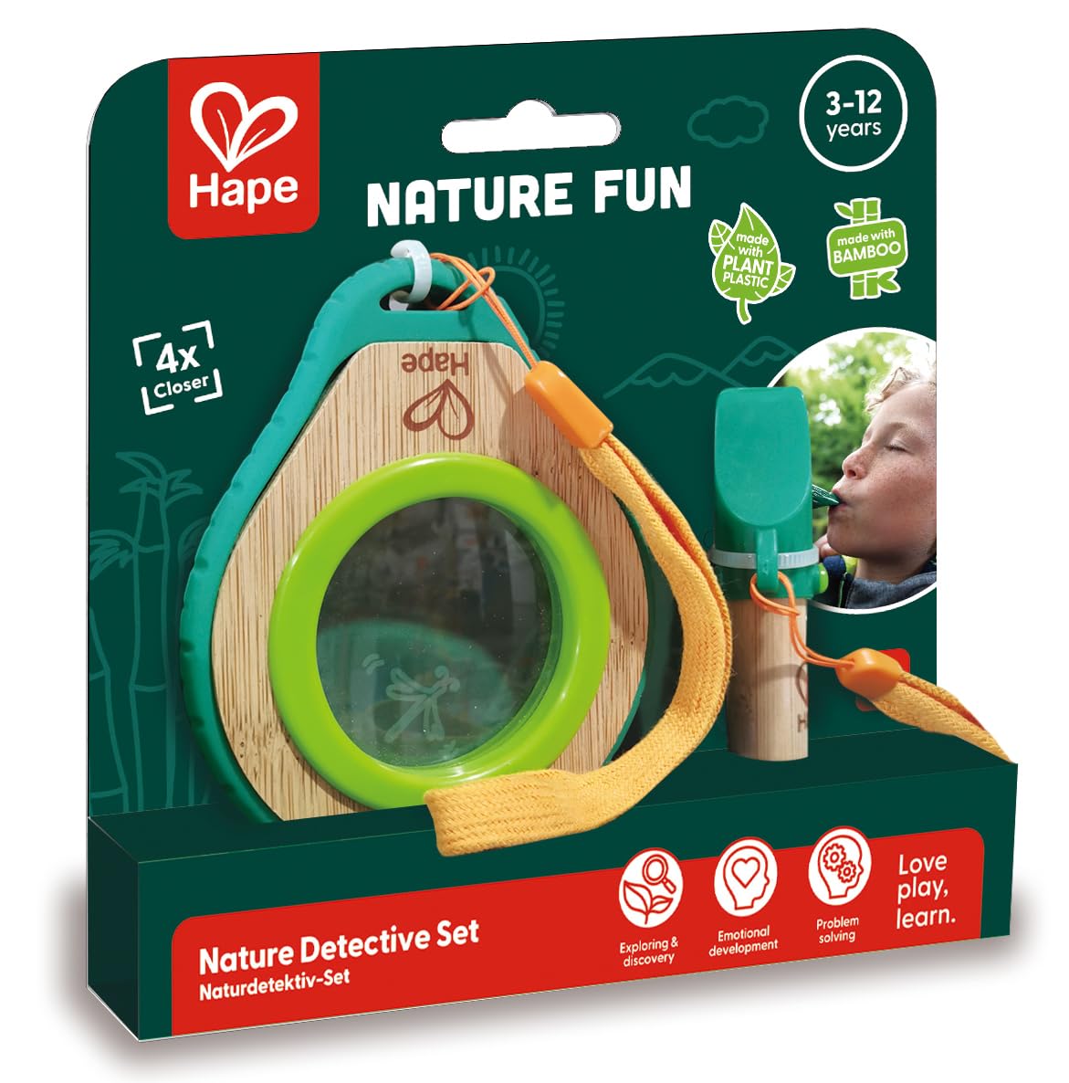 Hape Nature Fun Set esploratore lente d’ingrandimento 4x e fischietto
