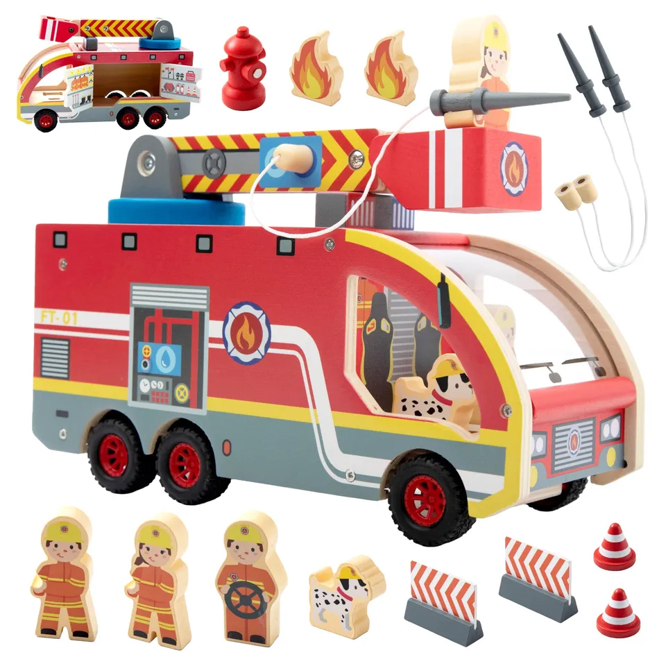 Nene Toys Vehicles & Adventure FireTruck Playset camion dei pompieri in legno