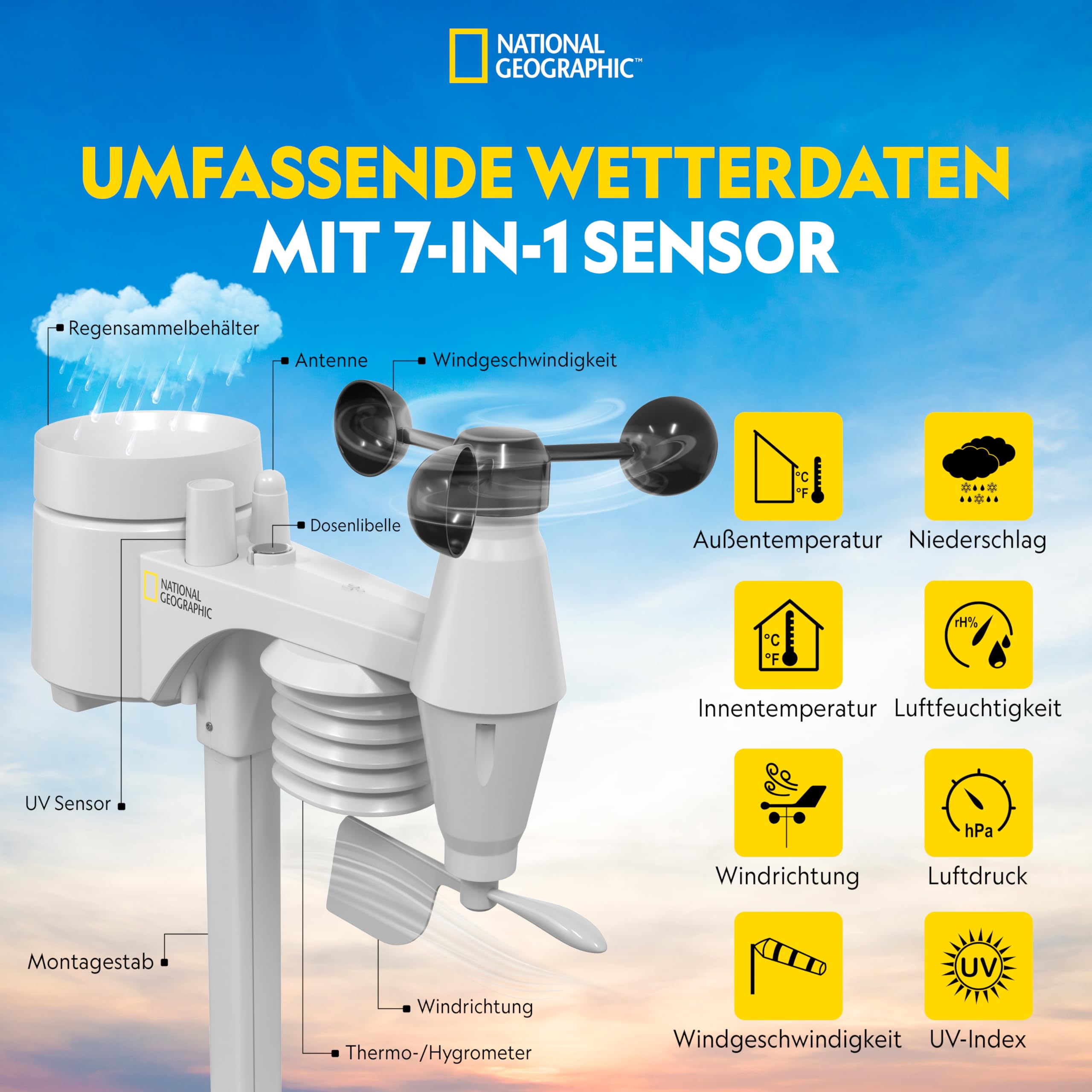 National Geographic Stazioni meteorologiche ed elettronica outdoor Stazione meteo wireless 7 in 1