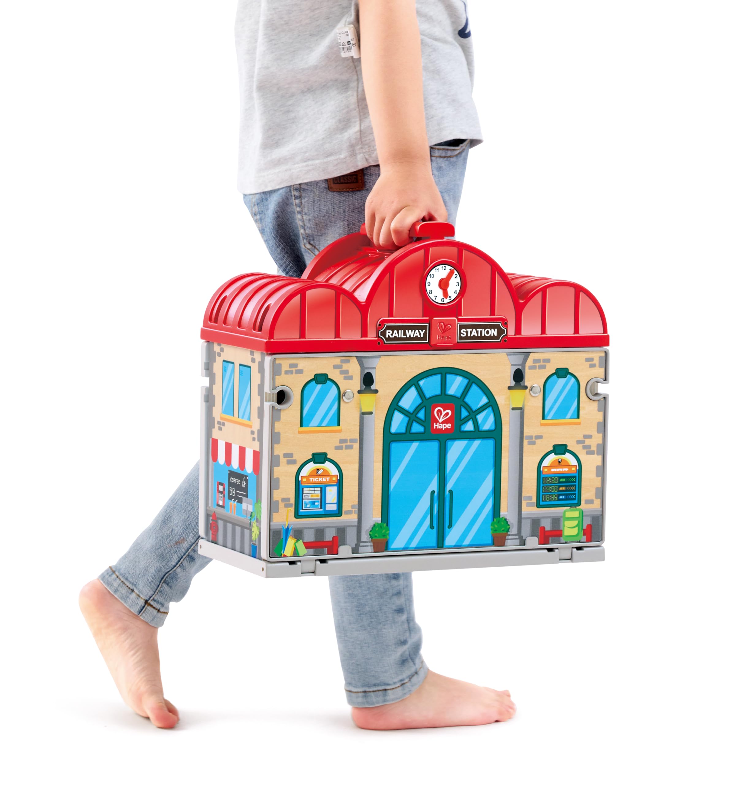 Hape Treno Set stazione ferroviaria portatile in legno con personaggi