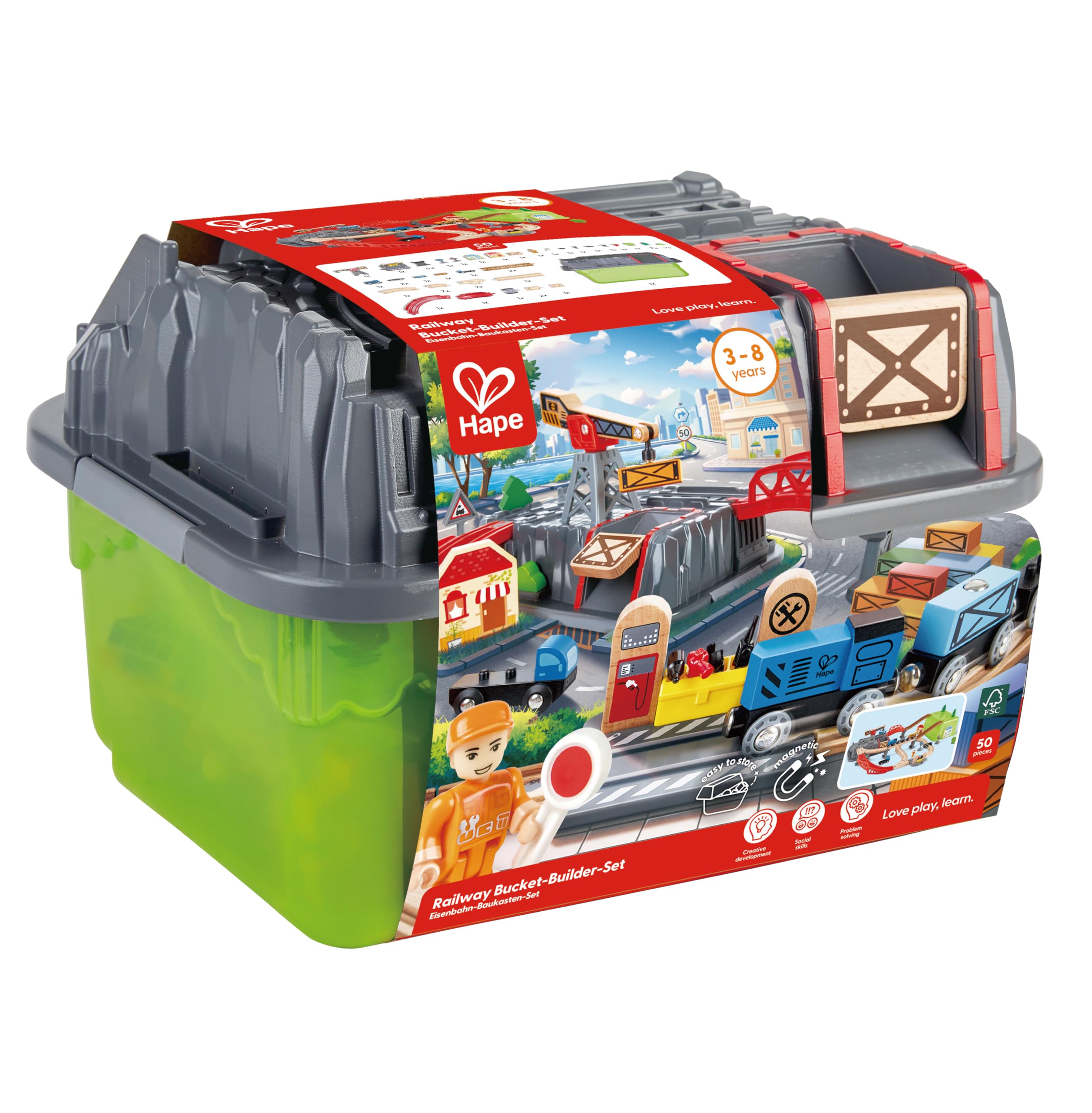 Hape Treno set costruzioni ferroviarie 50 pezzi con gru magnetica