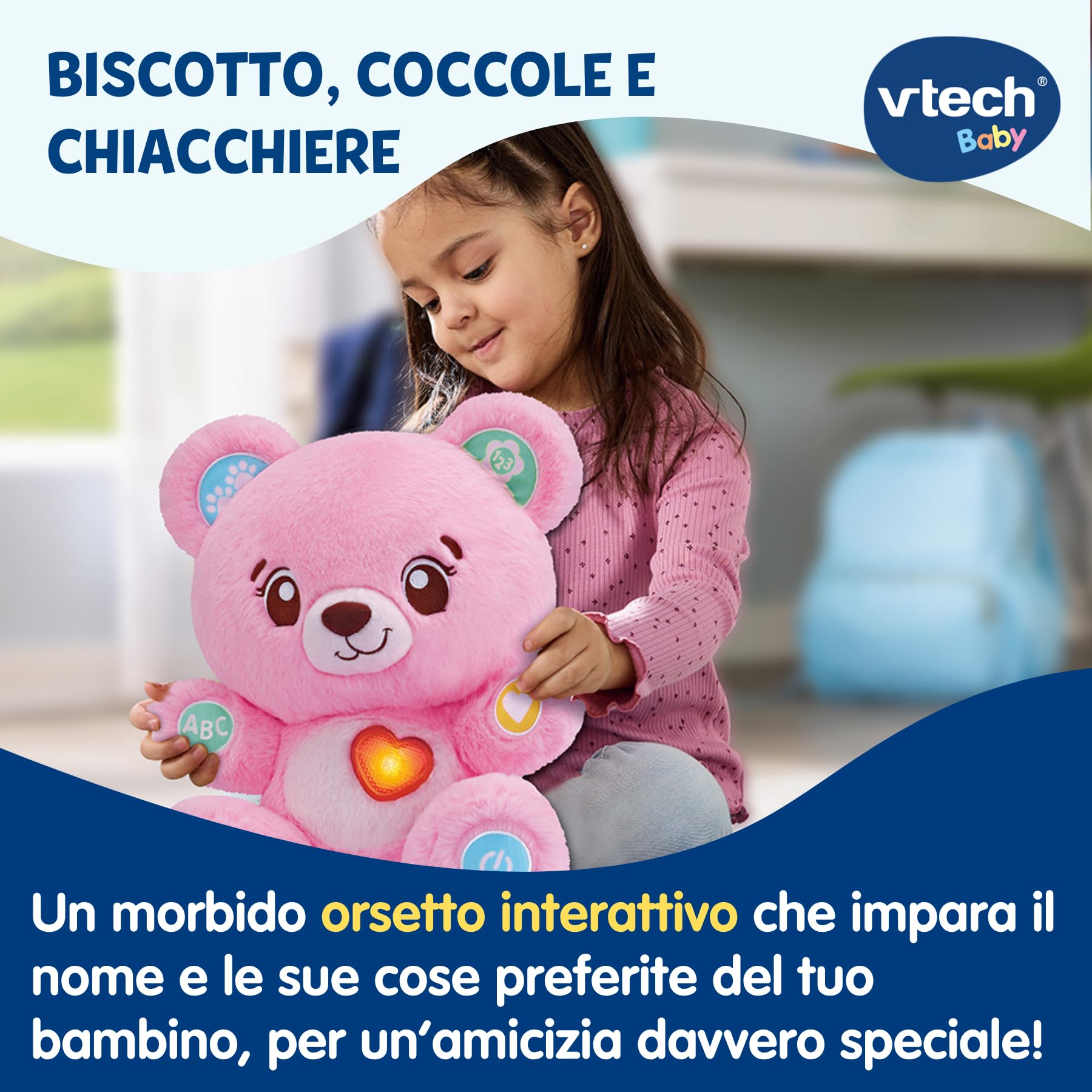 VTech Giocattoli 1-3 anni Biscotto Coccole e Chiacchiere orsetto rosa interattivo