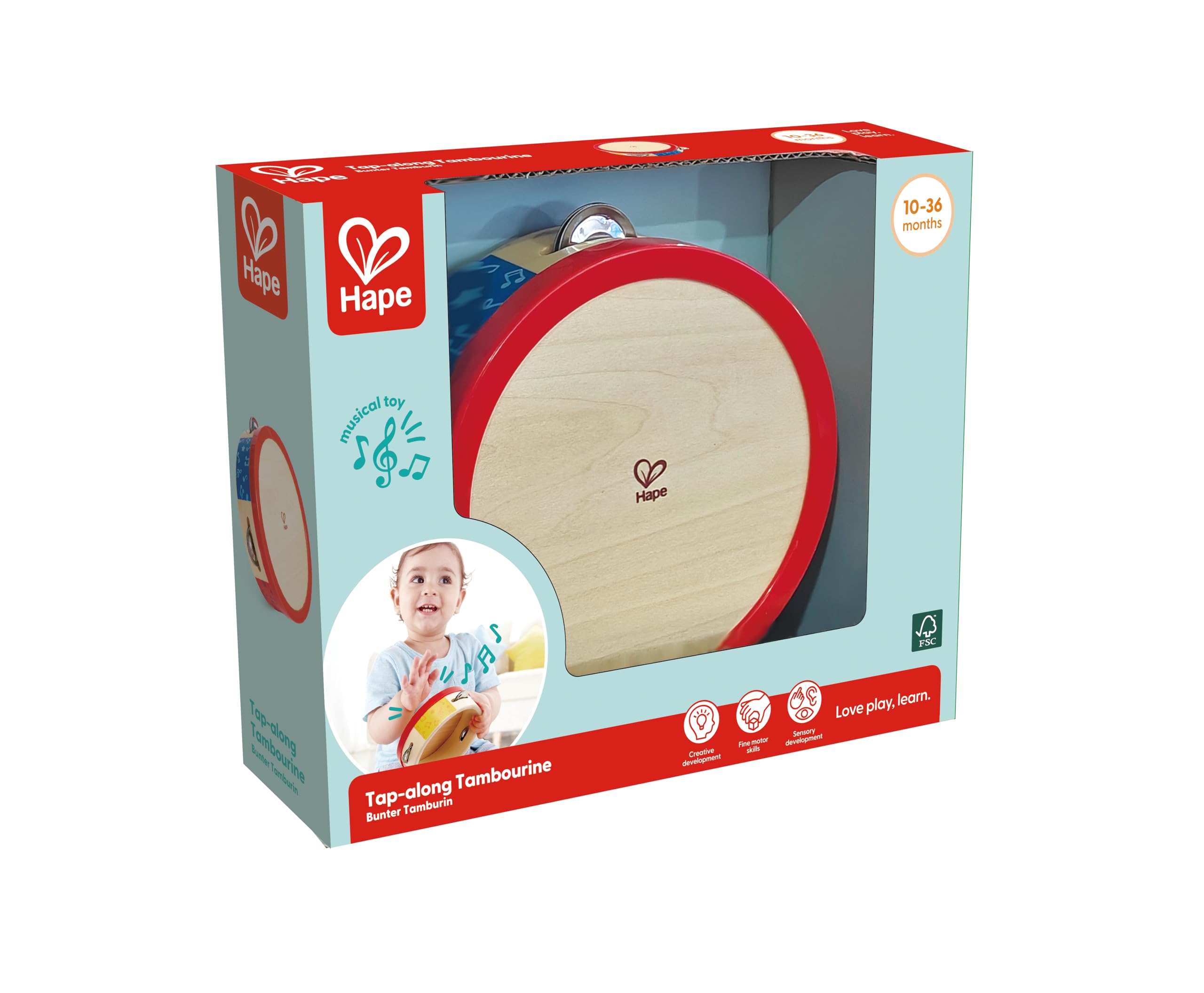 Hape Giochi musicali Tamburello in legno 2 in 1 per bambini